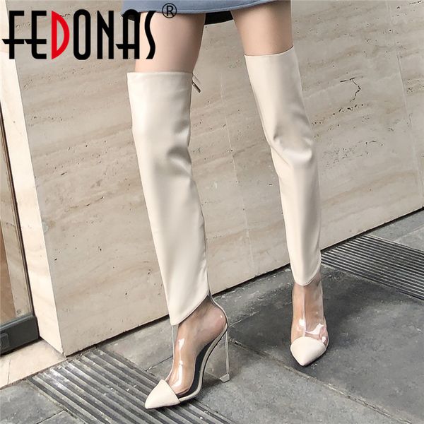 

fedonas female new long boots pu leather women over the knee boots strange heels party shoes woman big size dancing shoes, Black