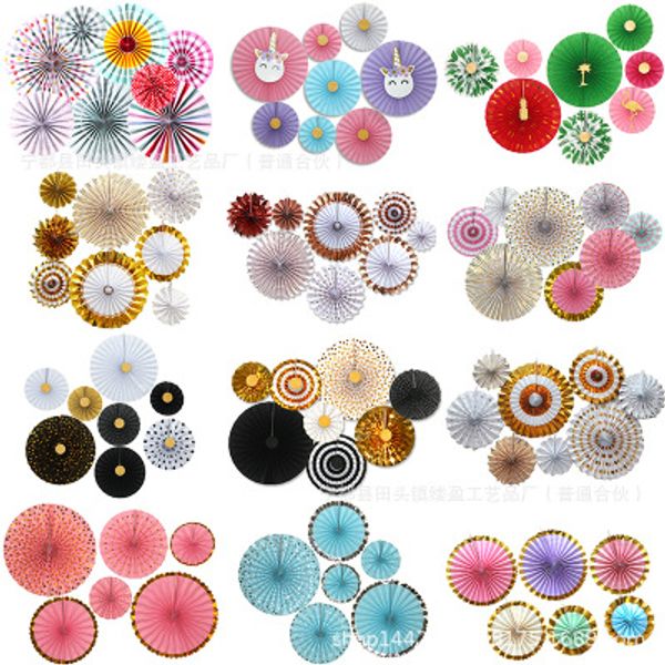 

new folding fan 8pcs/set paper fan flower craft birthday party background decoration set origami fan flower
