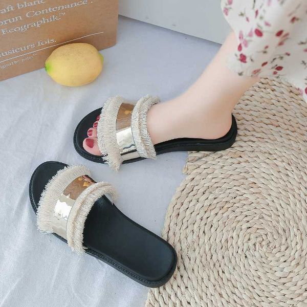 

slippers women summer slides shoes platform pantofle loafers fringe low designer 2020 flat fashion basic scandals rubber, Black