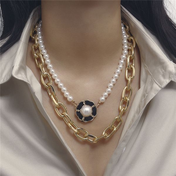 

ae-canfly retro geometric u shaped tassel necklaces decoration temperament imitation pearl flannel flower multilayer necklace, Silver