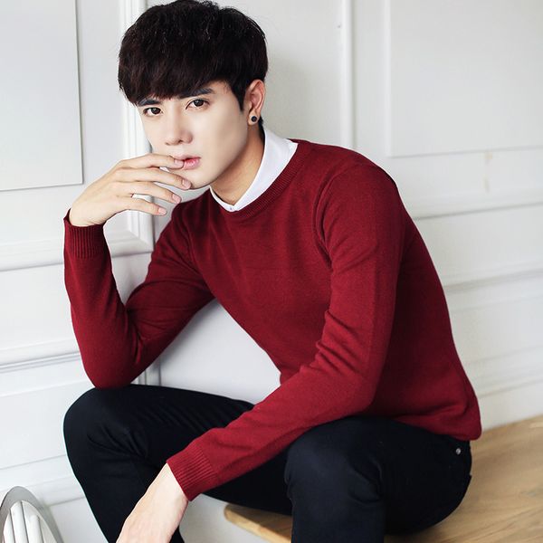 

menne men's solid color round neck classic sweater shirt sweater men, White;black