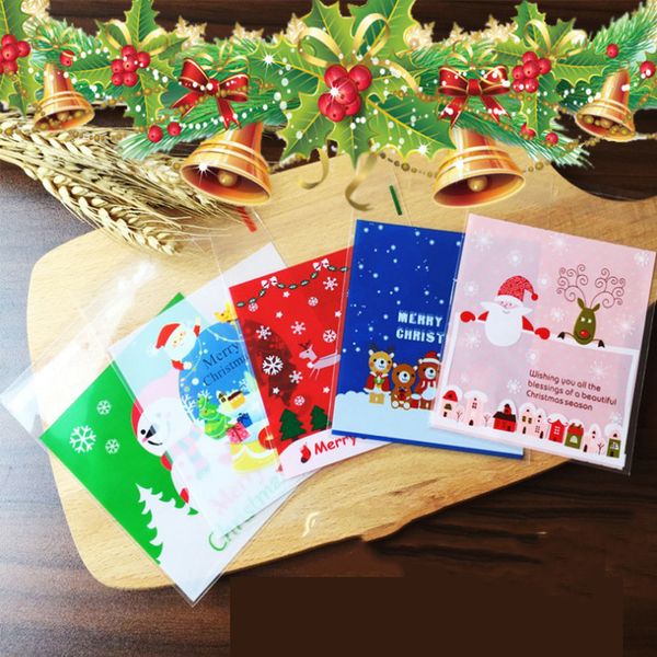 

100 pcs cute cartoon gifts bags christmas cookie packaging self-adhesive plastic bags for biscuits birthday candy package #qq