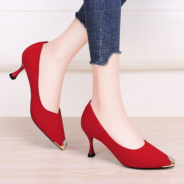 

новые женщины моды заостренным носком тонкие высокие каблуки секси suede пятки красные ботинки партии t200525, Black