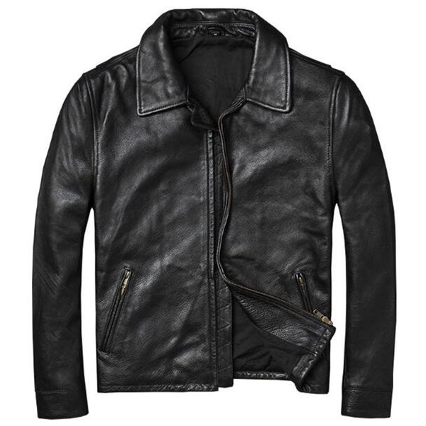 

retro genuine leather jacket coat vintage 100% sheepskin suede real black moto chaqueta cuero hombre mens clothing plus size