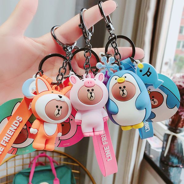 

jungle series cartoon brown bear keychain ins cute couple girl backpack pendant, Silver