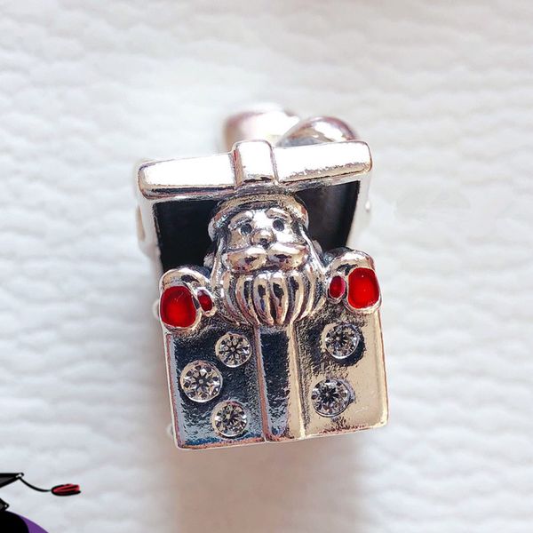 

santa in a giftbox charm 925 sterling silver enamel beads fit pandora style charms bracelets necklace diy for women christmas gift 798470c01, Bronze;silver