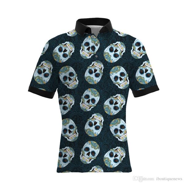 

19ss горячие продавцы новый стиль скелет череп печати мужские повседневные рубашки поло большой размер мужские роскошные дизайнерские футбол, White;black