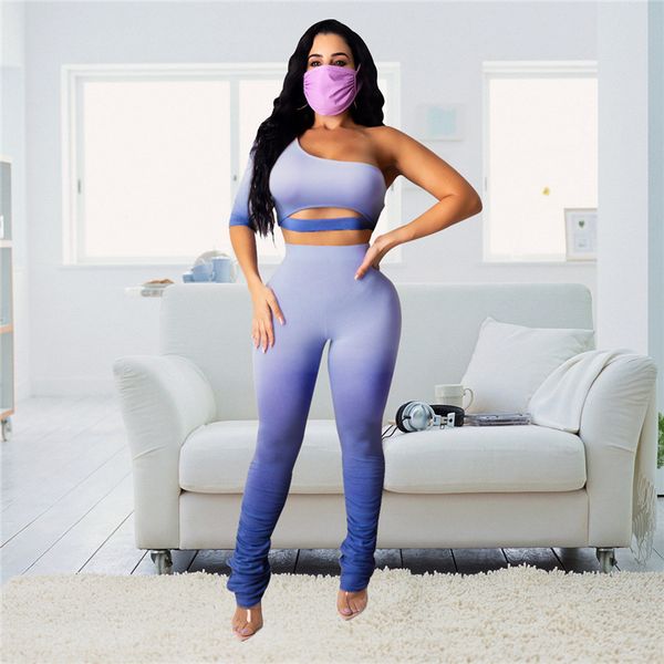 

summer womens designer suit tank long pants sports tracksuits gradient color 2pcs sets female clothing, White