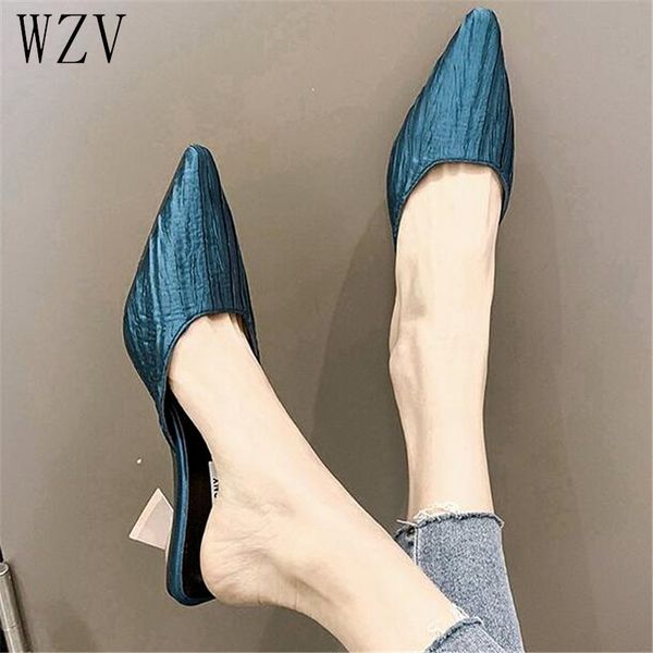 

women low heel slippers fashion 2019 summer brand mule shoes pointed toe shoes woman slippers ladies zapatos mujer e825, Black