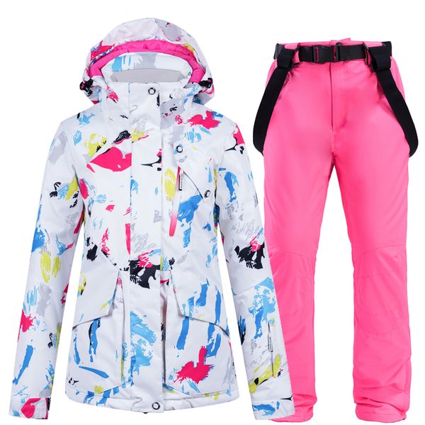 

30 new women's ski suits, windproof, windproof, ski jacket and snow pants with ribbons