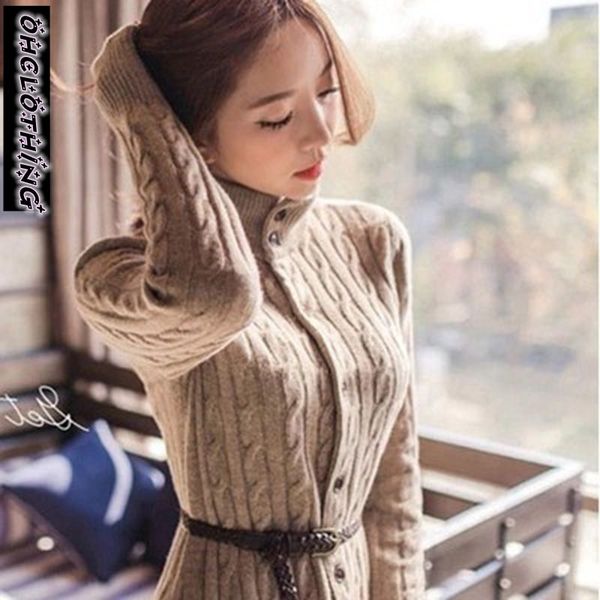 

ohclothing 2017 south korean women's new winter coat twist long cardigan knitted sweater dresses thickened in winter, White