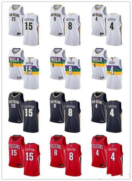 

mens womens youth new orleans pelicans 15 frank jackson 8 jahlil okafor 4 jj redick white navy red basketball jerseys, Black;red