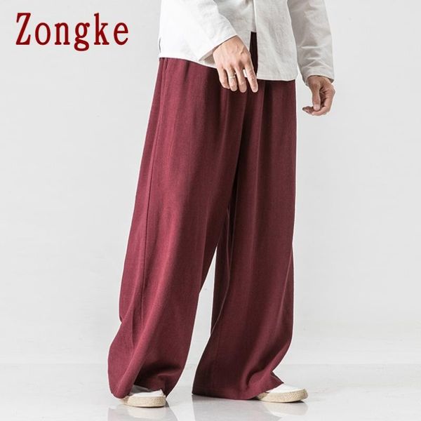 

zongke 2020 new linen wide leg pants men trousers joggers casual pants men sweatpants hip hop streetwear male plus size m-5xl, Black