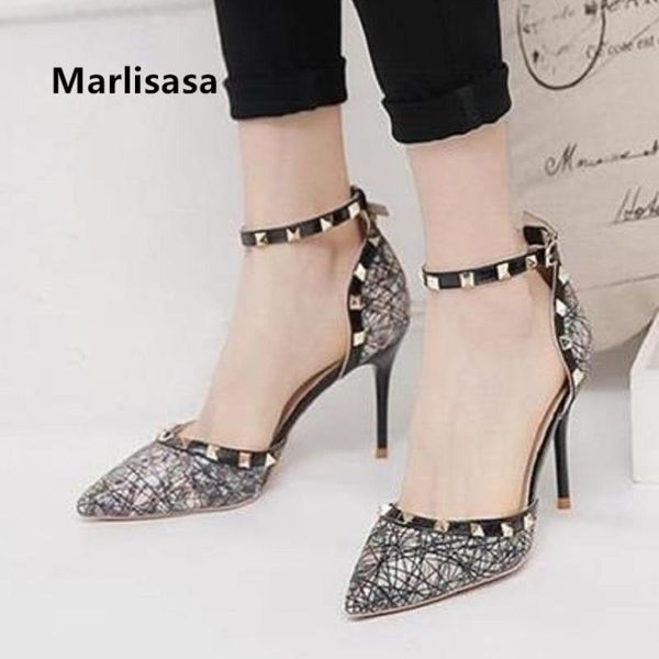 

marlisasa women classic black rivet high heel shoes ladies casual silver comfort party stiletto for summer h5367