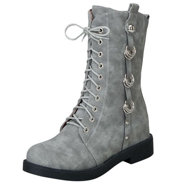 

boots women suede round toe flat pure color lace-up keep warm mid boots female comfort warm snow shoes long booties botas mujer, Black