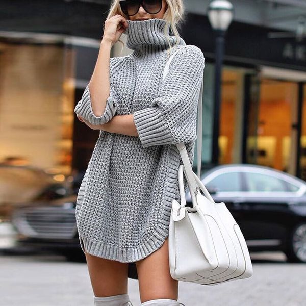 

fashion casual turtleneck half sleeve kintted sweater women's loose streetwear pullovers female winter women's sweater, White;black