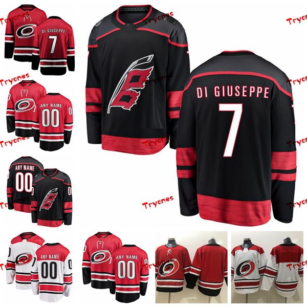 

2019 carolina hurricanes phillip di giuseppe stitched jerseys customize alternate black shirts 7 phillip di giuseppe hockey jerseys s-xxxl, Black;red
