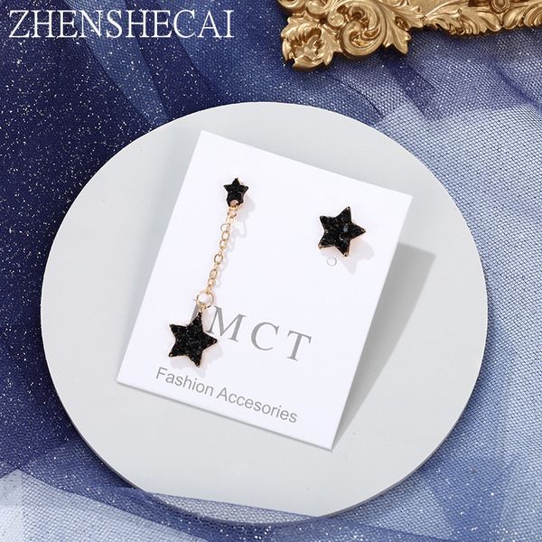 

asymmetric fashion black star drop earrings for women korea style long hanging earrings party birthday gift 2019, Silver