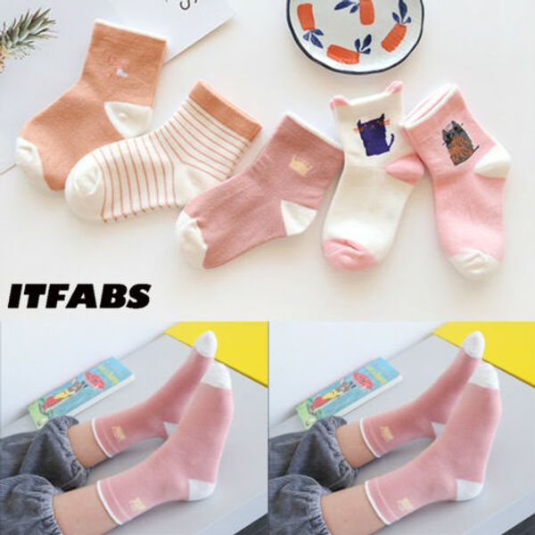 

cute breathable fashion casual 5 pairs children's girls socks sweet warm baby kids soft cotton rich character spring autumn, Pink;yellow