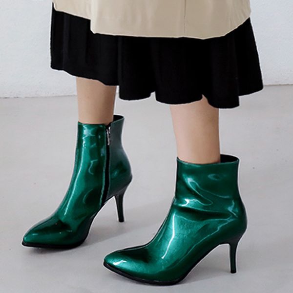 

sagace new women pu ankle boots zipper women boots clearheels shoes bright face thin heel zip, Black