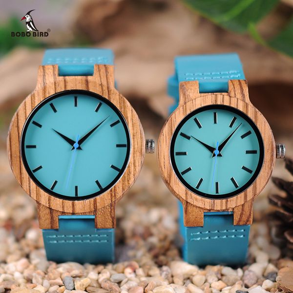 

bobo bird women watches zebra wooden timepieces turquoise blue men watch lovers great gifts relogio masculino drop shipping ly191209, Slivery;brown