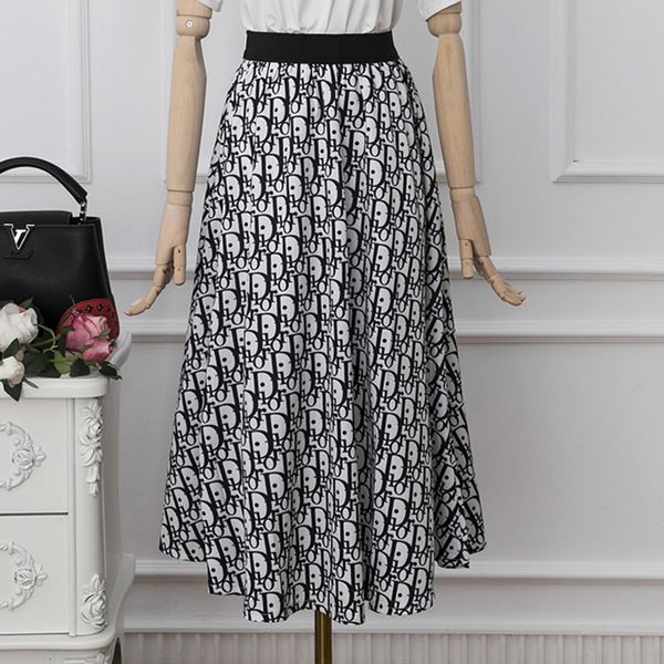 

designer 2019 black d letter print women's skirts milan runway pleats jacquard skirts womens yy-42