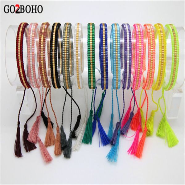 

go2boho dropshipping miyuki seed bead bracelet cuff bracelets candy colorful women friendship tassel handmade lace-up bangles, Golden;silver