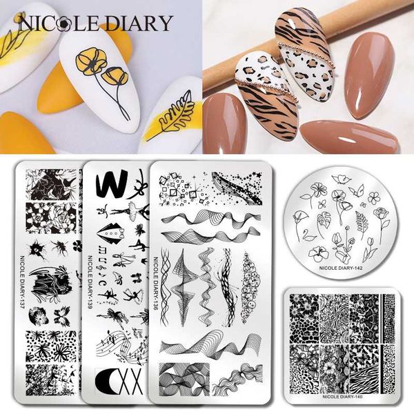 

nail art templates nicole diary plant flower stamping plates geometric line wave pattern image stamp stencils tool, White