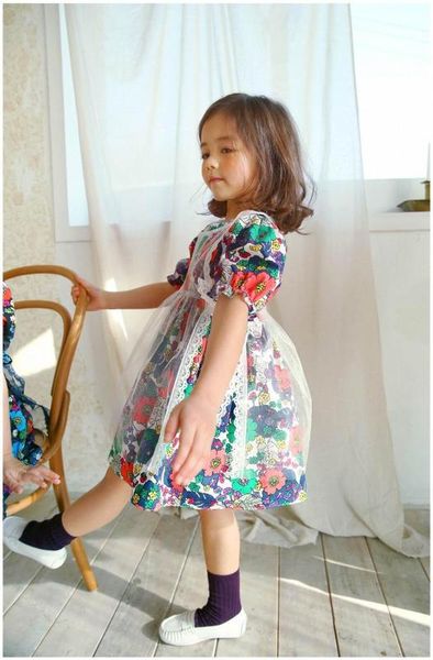 

floral lace two-piece set girl dress 2020 summer new cotton short sleeve princess dress kids clothes 3-10years e20633, Red;yellow