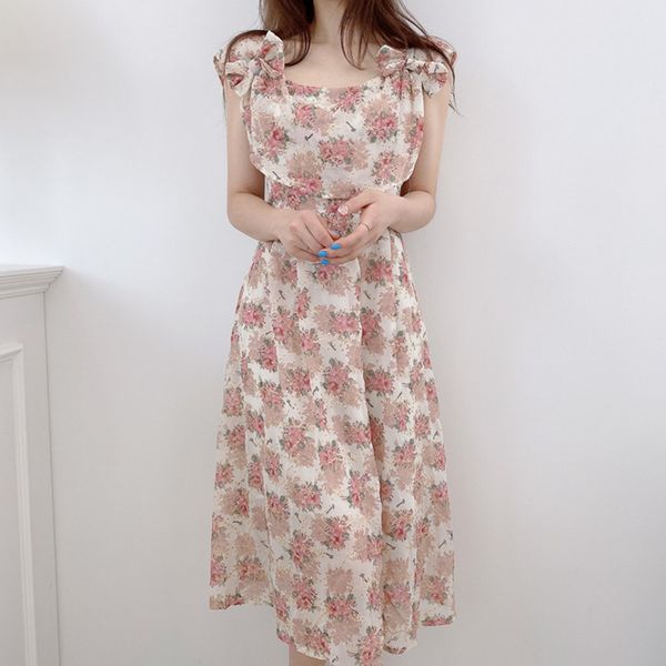 

casual dresses [ewq]2021 summer women vintage loose high waist square collar bow hollow out maxi dress simple ladies robe runway, Black;gray