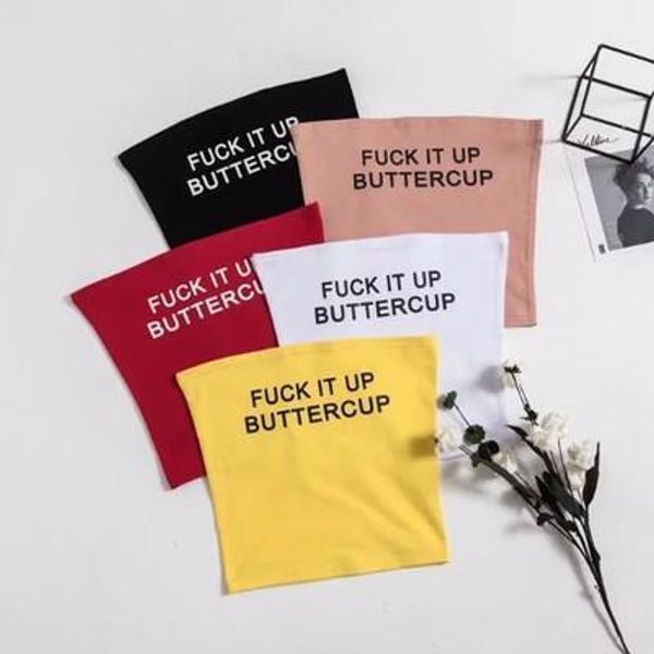 

2019 new apprival women summer printed words short tshirt printing letter buttercup cotton camisoles colorful tank top, White
