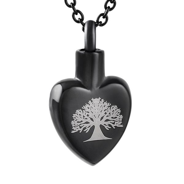 

ijd9815 life tree black heart stainless steel cremation souvenor for ashes urn necklace memorial keepsake pendant jewelry, Silver