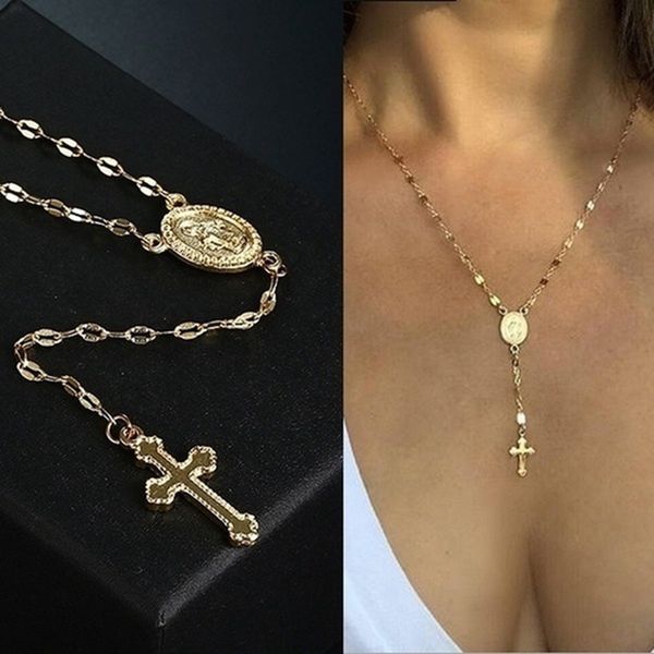 12pcs colar de cadeia de corrente vintage cristão bohemia Rosário religioso pingentes para mulheres charme jóias de jóias acessórios