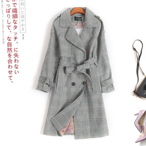 

2019 new long-sleeved double-breasted tie slim wool coat ladies, Black