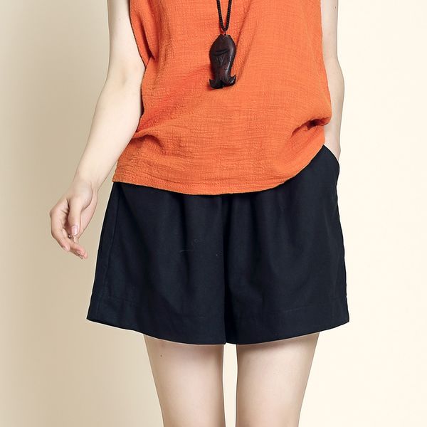 

brand summer women cotton linen shorts leisure loose short pants elastic waist casual fashion candy color big plus size, White;black