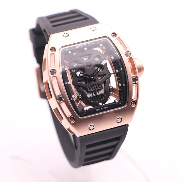

gold steel case 43мм boyuheng марка две руки часы прозрачный кварцевый механизм и коммутируемые пиратские черепа головы мужские часы наручны, Slivery;brown