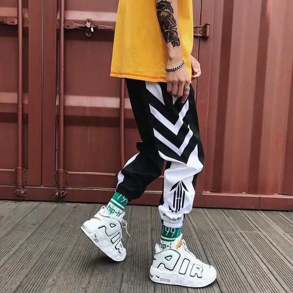 

sweatpants men plus size casual black white stripe printed fashion men cuffed pants hip hop pants harem trousers for male
