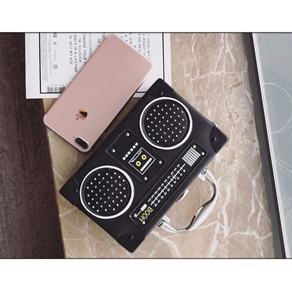 

radio box women single shoulder bag vintige female pu leather messenger bag personality lady black