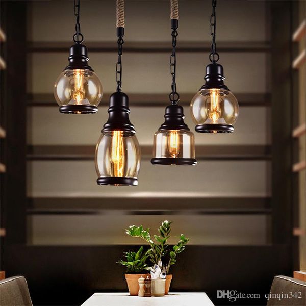 2019 Vintage Loft Pendant Light Industrial Style Amber Glass Lamp Bar Restaurant Retro Room Bar Bed Room 3 Style Pendant Light Large Pendant