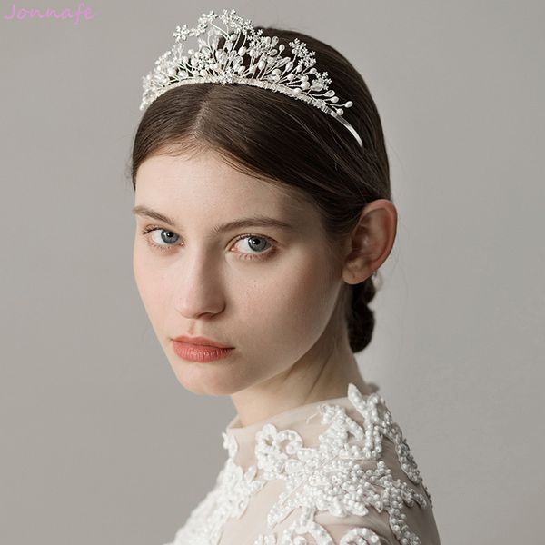 

jonnafe wedding tiara hairband silver color bridal hair crown pearls jewelry handmade women party prom hair accessories, Golden;white
