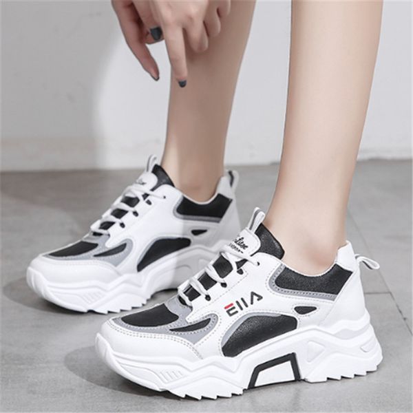 

white sneakers women 2020 leather casual shoes female fashion woman sneaker lace up high leisure women vulcanize shoe platform, Black