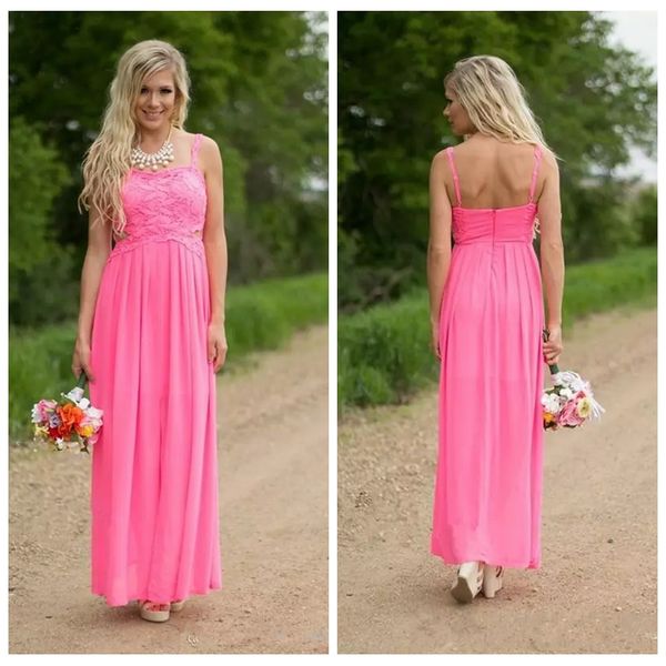 

spaghetti lace a-line chiffon bridesmaids dresses ankle length 2020 custom formal honor of maid vestidos de bridesmaids prom gowns cheap, White;pink