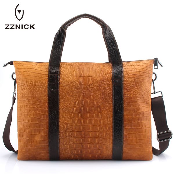 

zznick men's leather handbag luxury men's briefcase bag business shoulder bag messenger large capacity computer