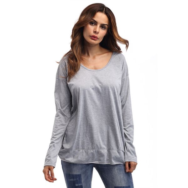 

open back t-shirt new long-sleeved casual loose blouse, White