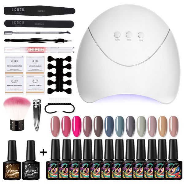 

lacheer 26pcs/lot 36w z3 nail dryer tools set 12 colors uv nail gel polish with base coat fast dryer led lamp manicure kits