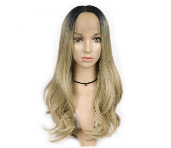 

blonde ombre wig long wavy heat resistant fiber synthetic hair wig lace front wigs for black