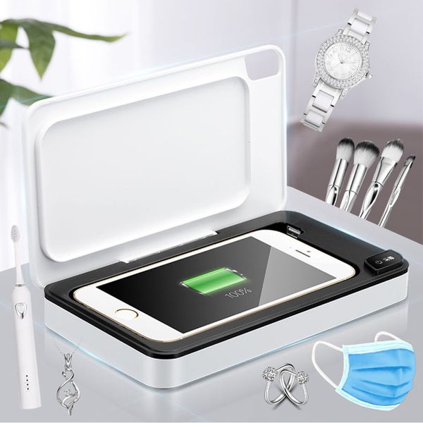 Telefone Duche Móvel UV Esterilizador para telefone celular Key Mask Fone de ouvido Relógio 99% UV Sanitizer com carregador sem fio