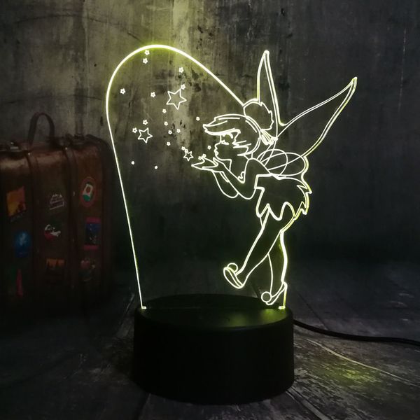 

led fairy lights night 3d illusion usb touch sensor decorative lamp child kids gift bedroom table 3d lamp princess tinker bell