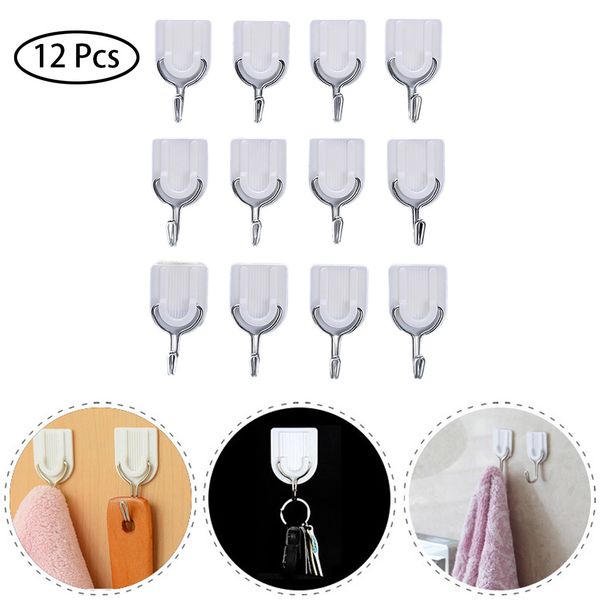 

12pcs adhesive stainless steel towel hooks family robe hanging hooks hats bag family robe key adhesive wall hanger #yj