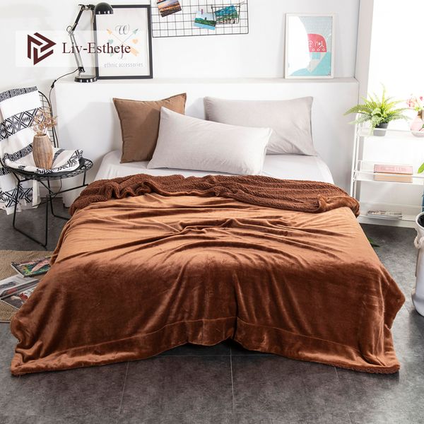 

liv-esthete brown thick sherpa throw blanket weighted flannel fleece blanket queen king all season for bed or couch 1pcs